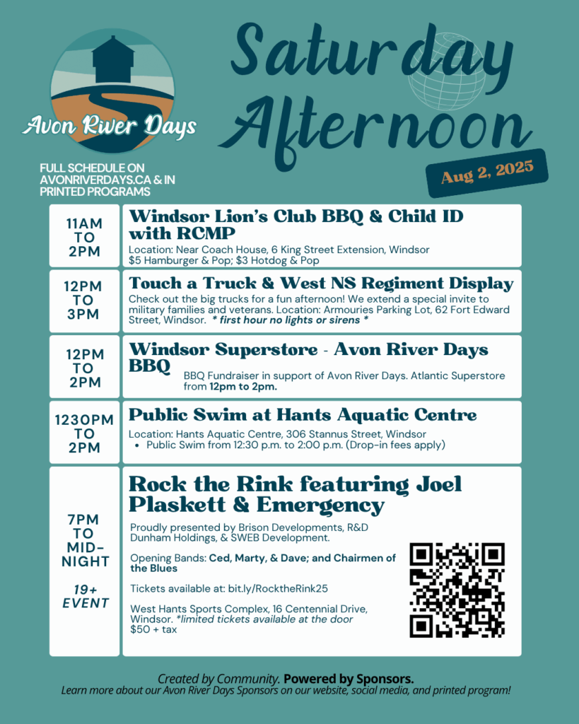 Avon River Days, West Hants, Annapolis Valley, Nova Scotia, Windsor, festival, fireworks, parade, volunteering, sponsor, concert, live music, food trucks, celebration, Canada festival, Nova Scotia festival, Windsor NS, Windsor Nova Scotia