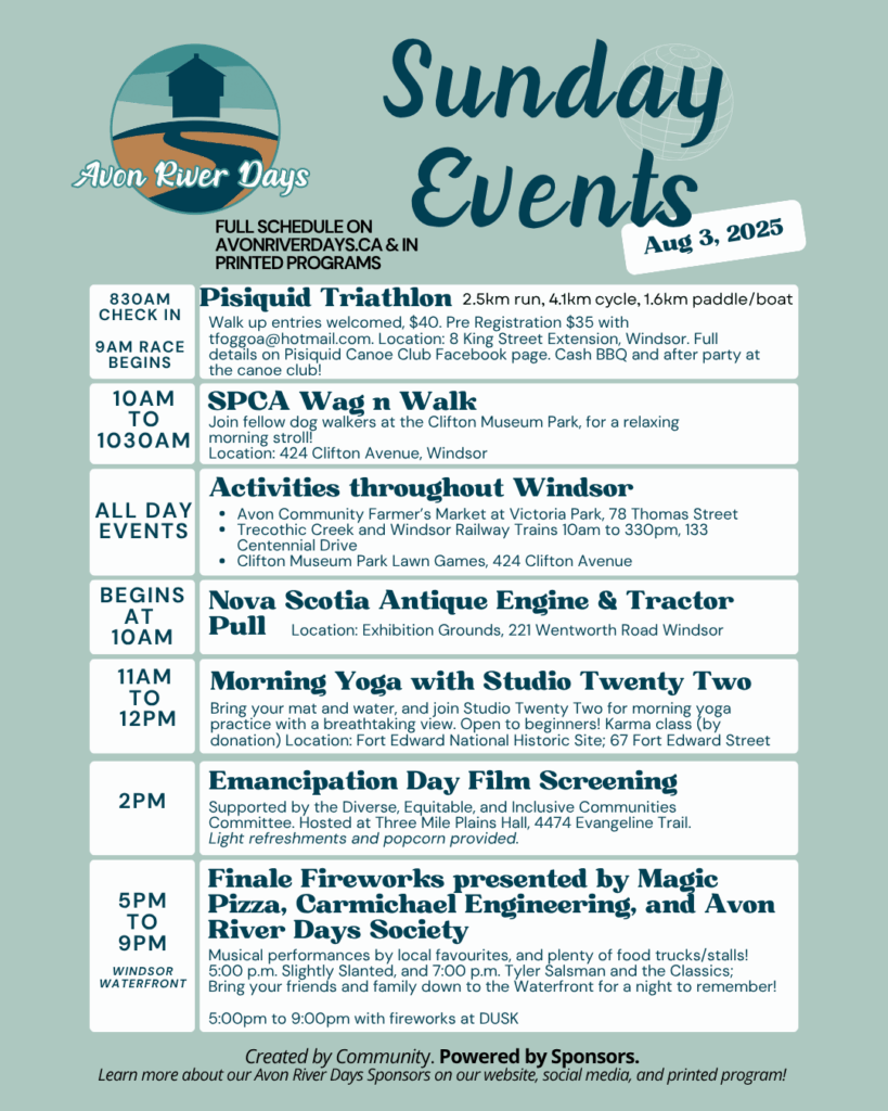 Avon River Days, West Hants, Annapolis Valley, Nova Scotia, Windsor, festival, fireworks, parade, volunteering, sponsor, concert, live music, food trucks, celebration, Canada festival, Nova Scotia festival, Windsor NS, Windsor Nova Scotia